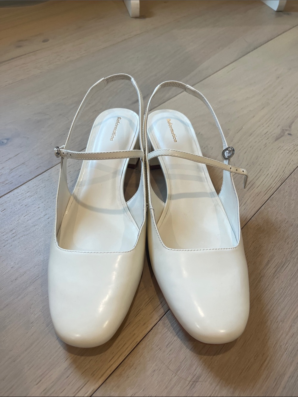 Reformation Cream Leather Slingback Mary Jane Flats